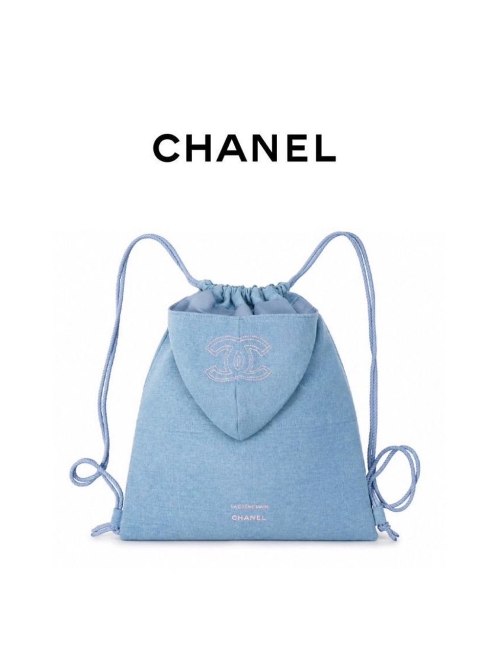 CHANEL Blue Drawstring Backpack NWOT VIP Gift with purchase + Chanel candles